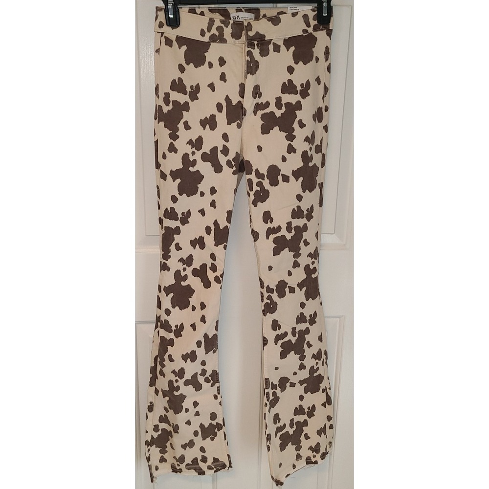 NWT Zara Pants Skinny High-rise Flare Cow Print Vintage Size 40  Full Length